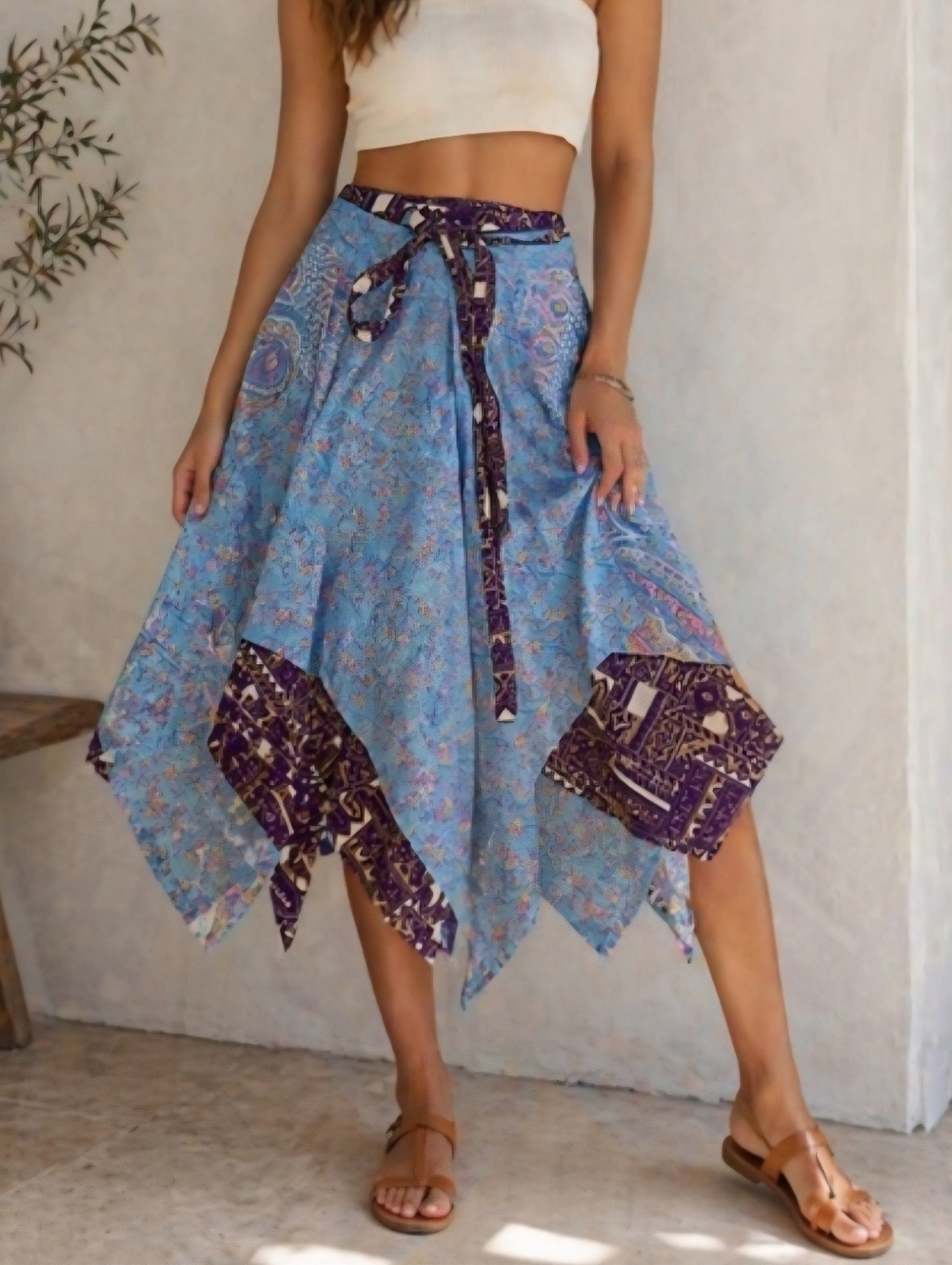 Handkerchief Reversible Bohemian Light Blue and Purple Wrap Skirt
